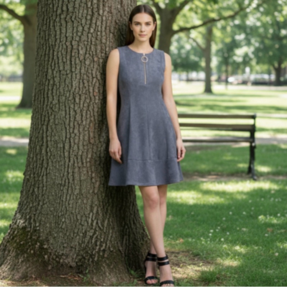 DKNY Faux Suede Filt and Flare Scuba Dress